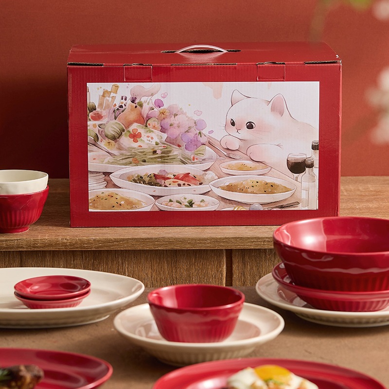 Bộ bát đĩa gốm sứ, quà cưới, bộ đồ ăn gia dụng, tân gia, bát đĩa, đũa, hộp quà