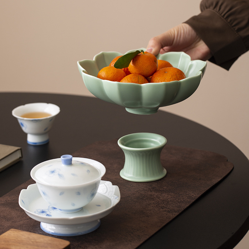 Khay giải khát kiểu Trung Quốc mới khay đựng trái cây cánh hoa cao gia dụng gốm sứ khay đựng đồ ăn vặt sáng tạo khay đựng hạt dưa khay đựng bánh ngọt