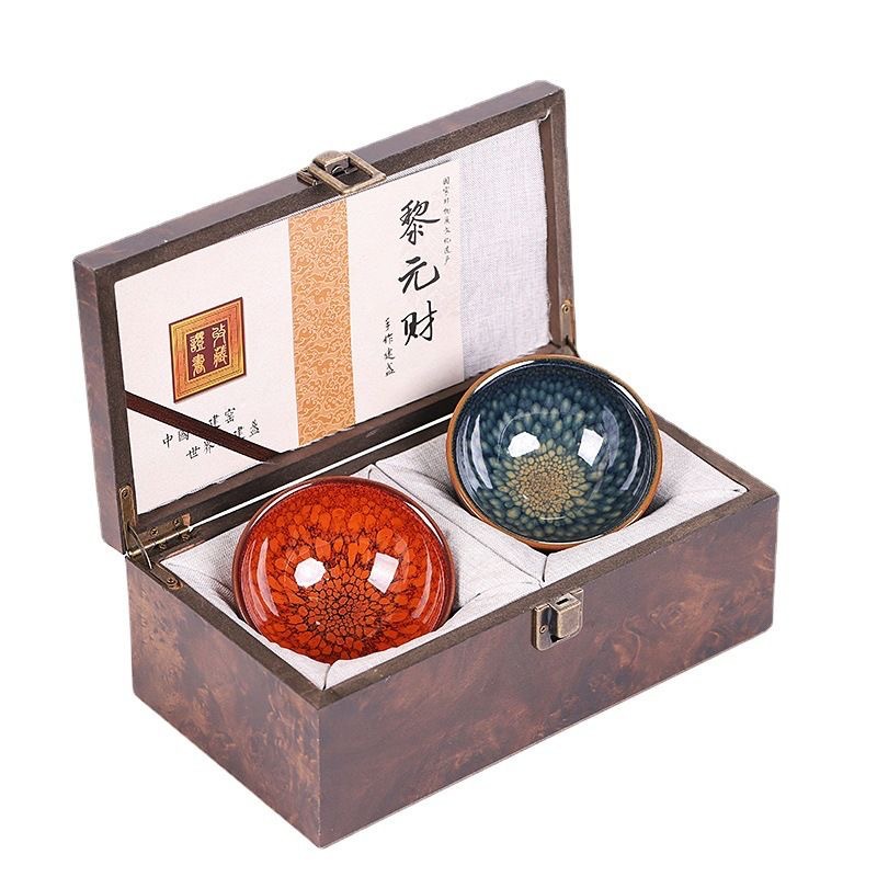 Li Yuancai Jianzhan Cặp đôi Cốc đôi Hộp quà Chén trà Cốc chủ nhân gốm sứ Lốp sắt Partridge đốm Bộ bán buôn