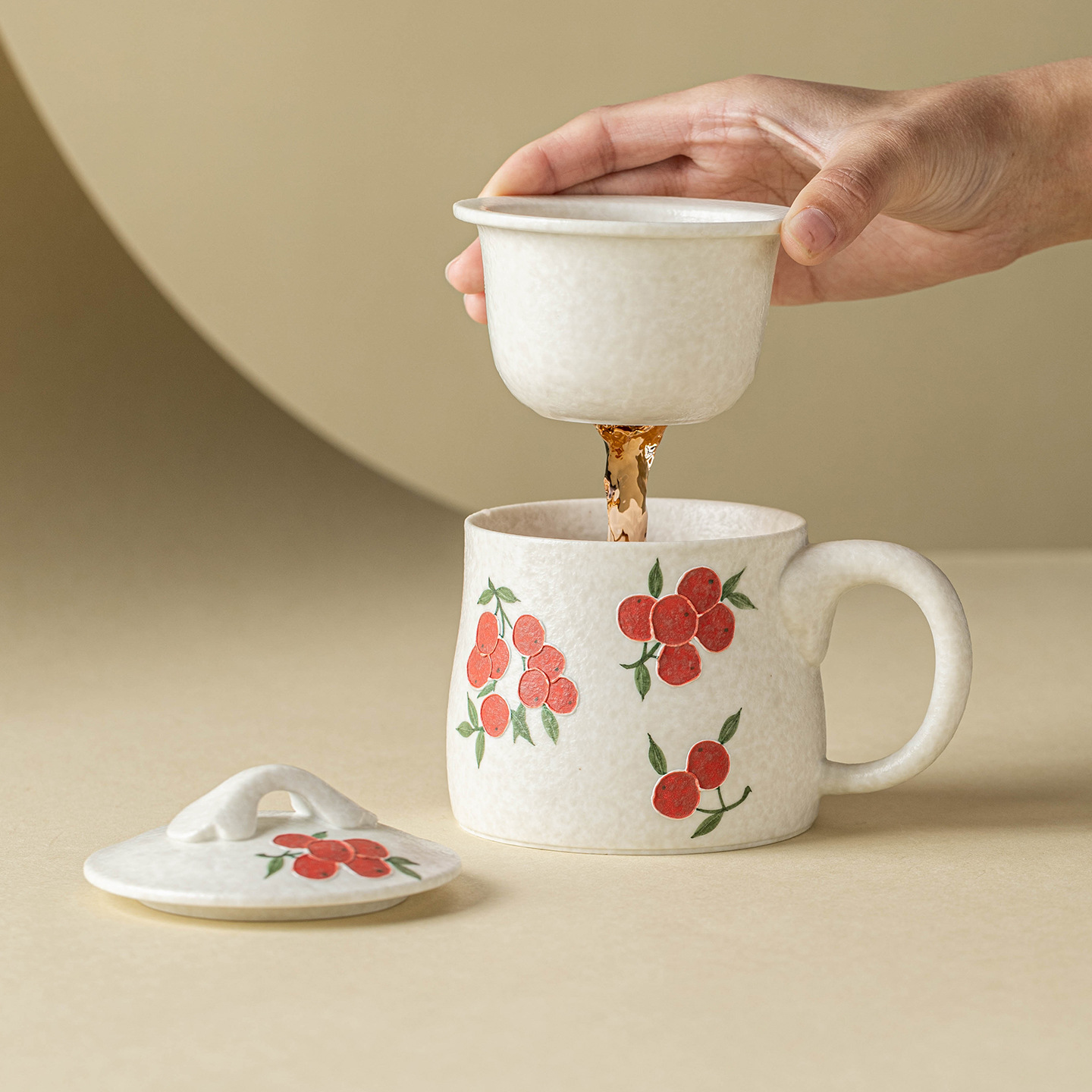 Tách trà trắng mỏ đá nhà máy tách trà văn phòng cá nhân tách trà tách trà có nắp cốc nước gốm sứ