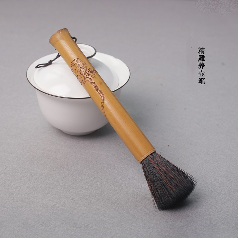 Bút nâng ấm, bàn chải trà không rụng lông bằng tre, bàn chải, Khay trà, bàn chải nâng ấm bằng gỗ, bàn chải trà, phụ kiện Bộ trà sáu quý ông trà đạo