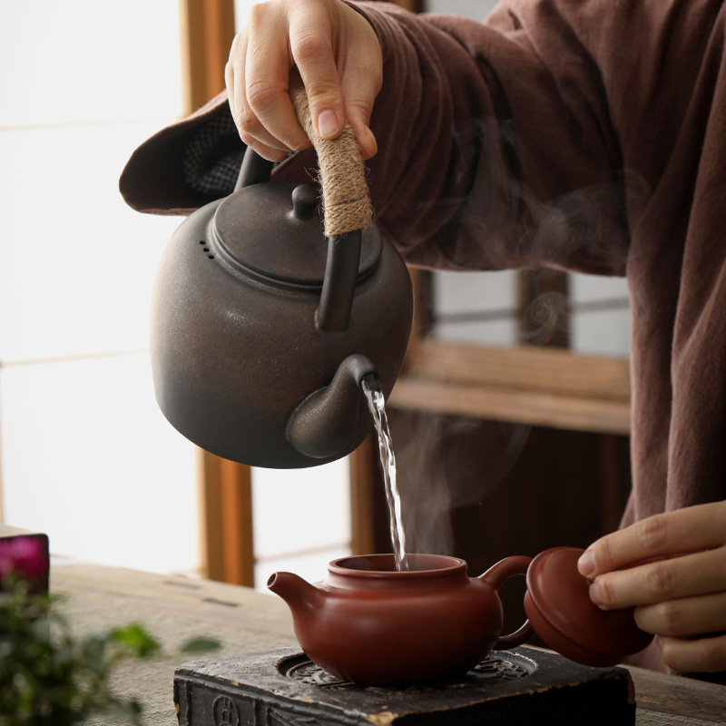 Ấm đun trà bằng đất sét làm thủ công kiểu Nhật, bếp than thiền, nến ấm trà ấm trà, Bộ trà Kung Fu gốm sứ, bộ nhỏ