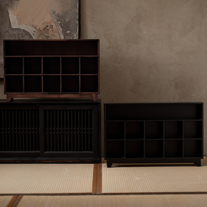 Máy tính để bàn bằng gỗ nguyên khối kiểu Trung Quốc, hộp đựng đồ đựng cốc trà, giá đựng trà Bogu, tủ trưng bày gỗ óc chó đen treo tường