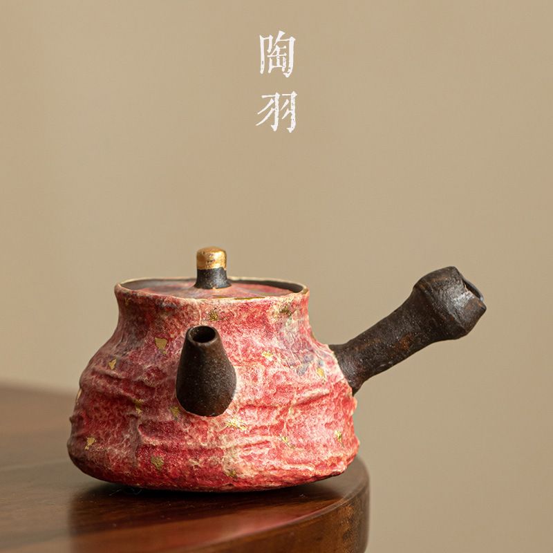 Ấm tay cầm bên đỏ sặc sỡ gốm đá mỏ ấm gốm Trung Quốc cổ điển bộ trà Kung Fu một người Shiye ấm pha trà gia dụng