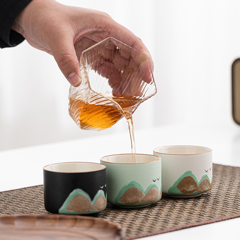 Bộ ấm chén trà gốm sứ văn hóa sáng tạo, Wanli Shanhe, quà tặng sinh nhật cho người lớn tuổi, cha mẹ, con trai con gái, quà lưu niệm