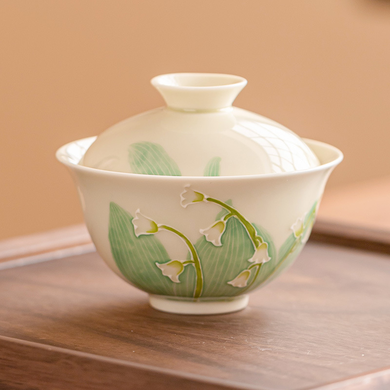Vẽ tay ngọc lan cốc trà cốc trà gốm sứ có nắp bát pha trà kung fu dung tích lớn không nóng đơn