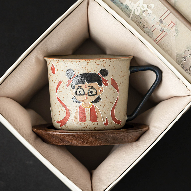 Màu xanh và trắng đá lửa đỏ cốc cà phê Nezha cốc uống nước Internet người nổi tiếng cốc cao cấp gốm sứ gia đình trà cốc cà phê