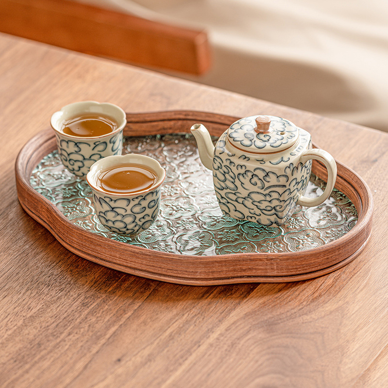 Ấm trà sứ Ru họa tiết đám mây tốt lành, Bộ ấm trà Bộ ấm trà Kung Fu cao cấp kiểu Trung Quốc, ấm trà chống bỏng gia dụng, hai cốc