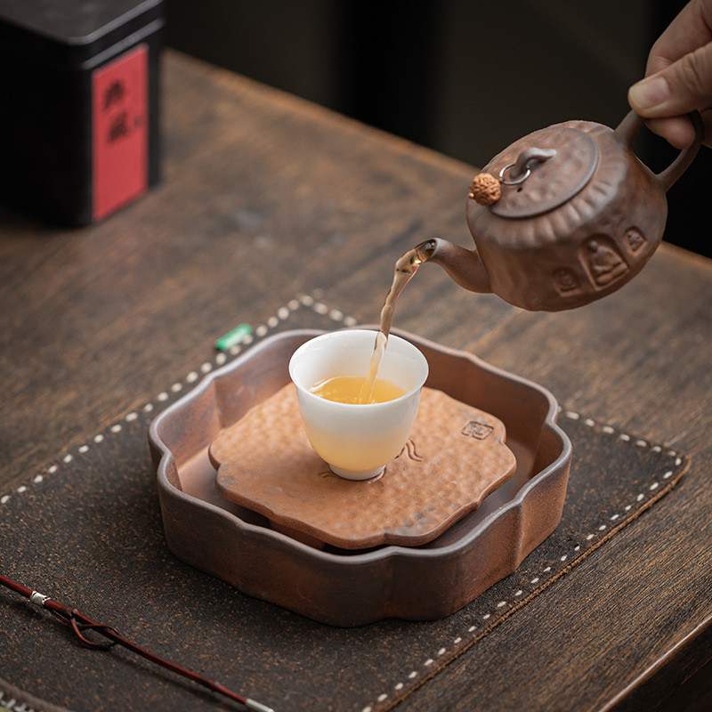 Ấm mây tốt lành bùn đá cũ, ấm chén gốm sứ cổ điển, ấm chén, đệm ấm, bàn trà nhỏ trữ nước, khay pha khô, dụng cụ trà Kung Fu