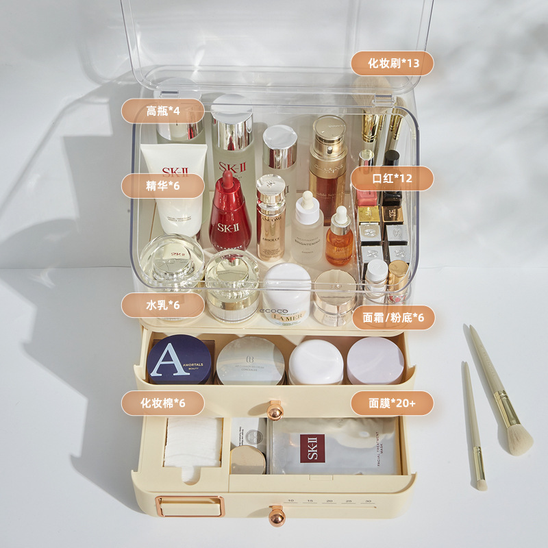 Hộp đựng mỹ phẩm, hộp đựng mỹ phẩm dung tích lớn chống bụi thời gian, Hộp đựng đồ để bàn, bàn trang điểm, giá đựng sản phẩm chăm sóc da
