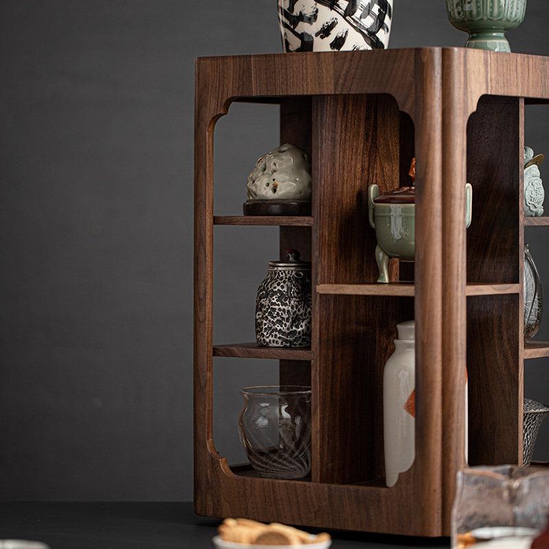 Đồ trang trí tủ đựng trà để bàn gia dụng bằng Gỗ Óc Chó Đen Bắc Mỹ, ấm trà, kệ tách trà