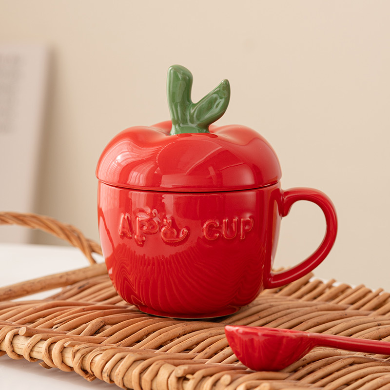 Cốc táo gốm cốc cốc uống nước gia dụng cốc cà phê ăn sáng đáng yêu có giá trị cao có nắp cho bé gái
