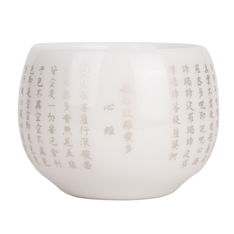 Xu Fukun làm thủ công Dehua sứ trắng mỡ cừu ngọc sứ trái tim kinh Baifu cốc trà cốc đơn cốc chủ nhân