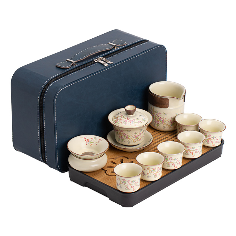 Bộ ấm trà gốm sứ Ziseng Ru Kiln Bộ ấm chén có khay trà Bộ ấm pha trà du lịch ngoài trời gia dụng quà tặng doanh nghiệp