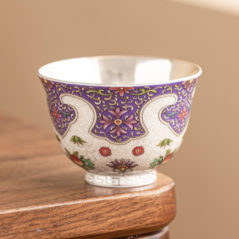 Tách trà men cloisonné 999 cốc chủ nhân cao cấp mạ bạc cốc trà phục vụ hương vị thanh lịch cốc trà cốc đơn