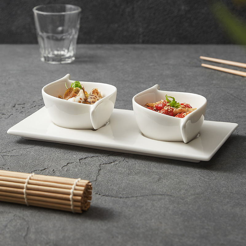Món ăn gốm sứ Dehua Món tráng miệng Món ăn vặt cao cấp sang trọng nhẹ gia dụng Đĩa nước sốt lẩu Bộ khay hai tai