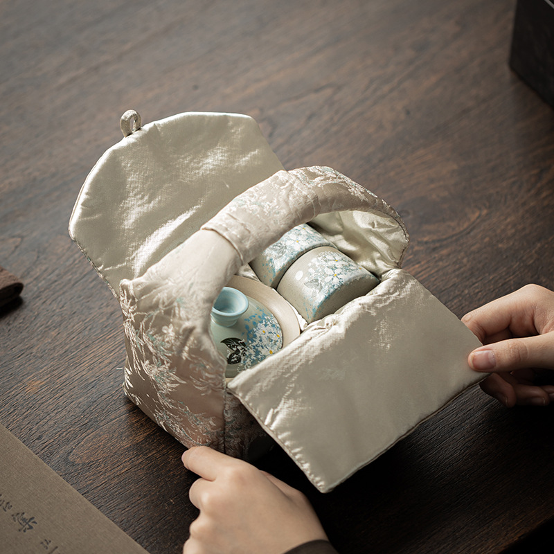 Túi đựng đồ bộ trà bông dệt túi túi xách túi đựng trà gia dụng du lịch ngoài trời túi đựng trà cốc trà túi chống va đập