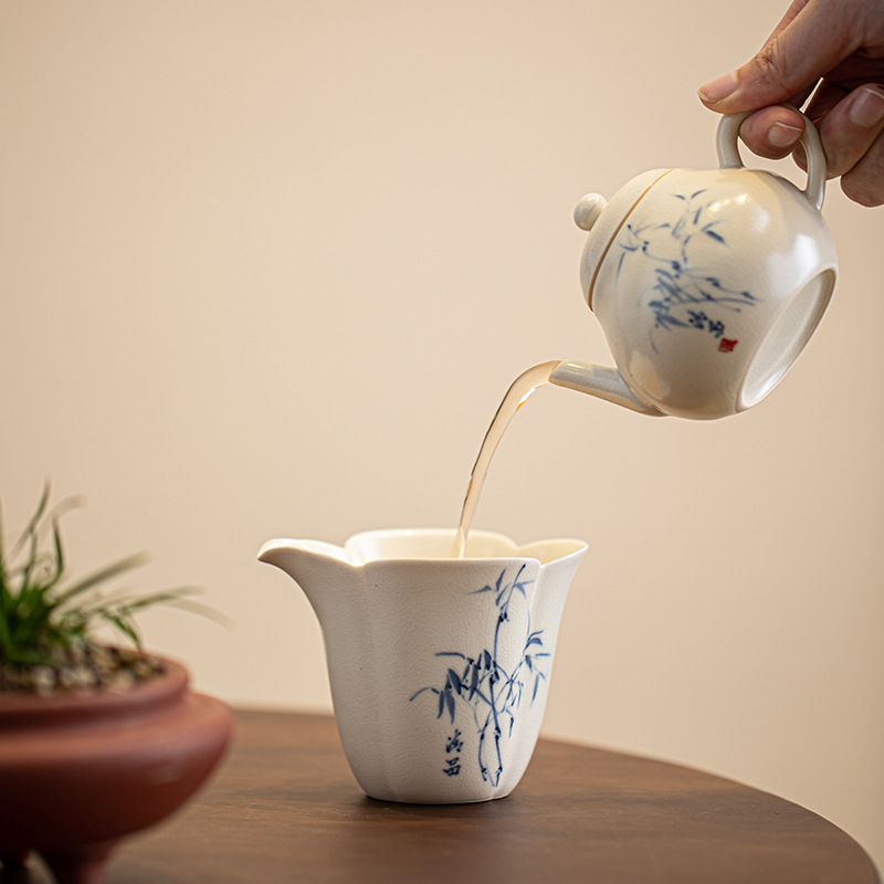 Cốc trà tre vẽ tay tráng men soda cốc gốm sứ gia dụng cốc trà đồng nhất dụng cụ trà Kung Fu Trung Quốc phụ kiện tách trà