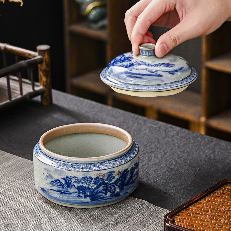 Bình trà Jingdezhen, bình kín, sứ trắng xanh, bình bảo quản Gốm sứ cao cấp chống ẩm, kho trà xanh giá trị cao