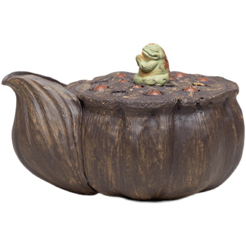 Ấm trà tử sa Nghi Hưng, ấm cầm tay ếch sen, quặng thô, bùn Tím cũ, tất cả thủ công, tách trà 230ml