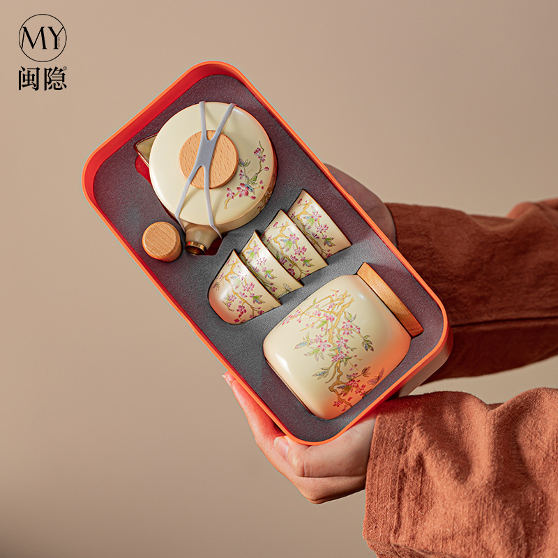 Bộ trà du lịch xách tay hoa tử đằng, bộ tách trà ngoài trời, bộ trà cắm trại đơn, bộ nhỏ mang theo, quà lưu niệm