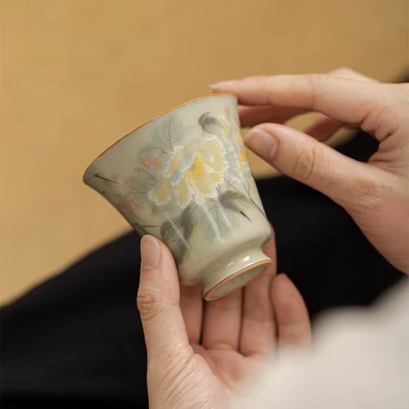 Cốc thơm miệng mở kiểu Trung Quốc cổ điển lò Hoàng Ru bí mật cốc đơn nhỏ bộ trà kung fu gia dụng cốc chủ nhân tách trà