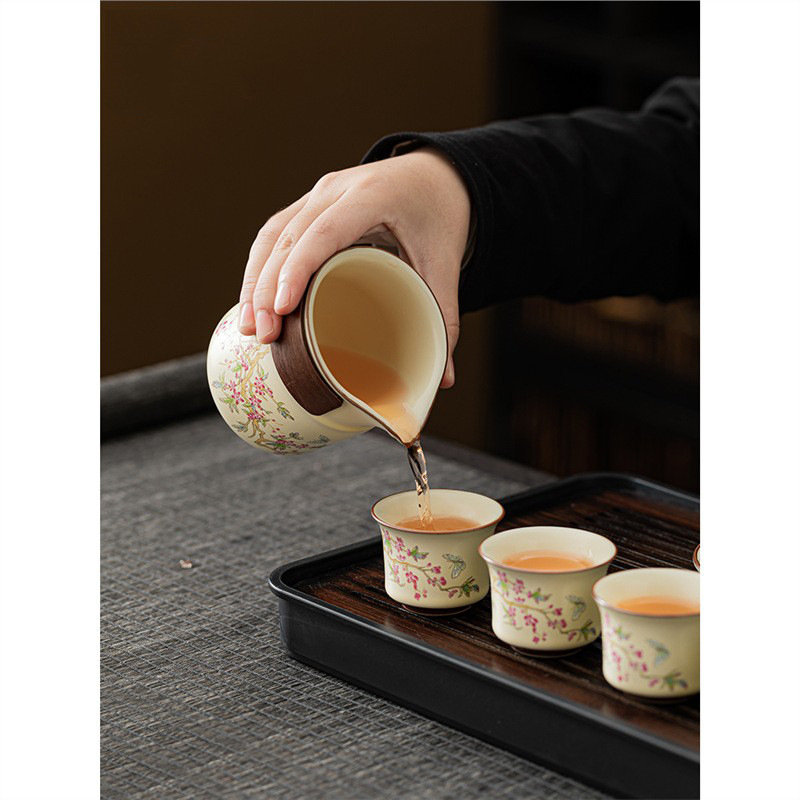 Yanghuang Ru Kiln mở ra có thể nâng cao hoa tử đằng bộ trà Kung Fu bát pha trà hiện vật hộp quà tặng cao cấp bán buôn