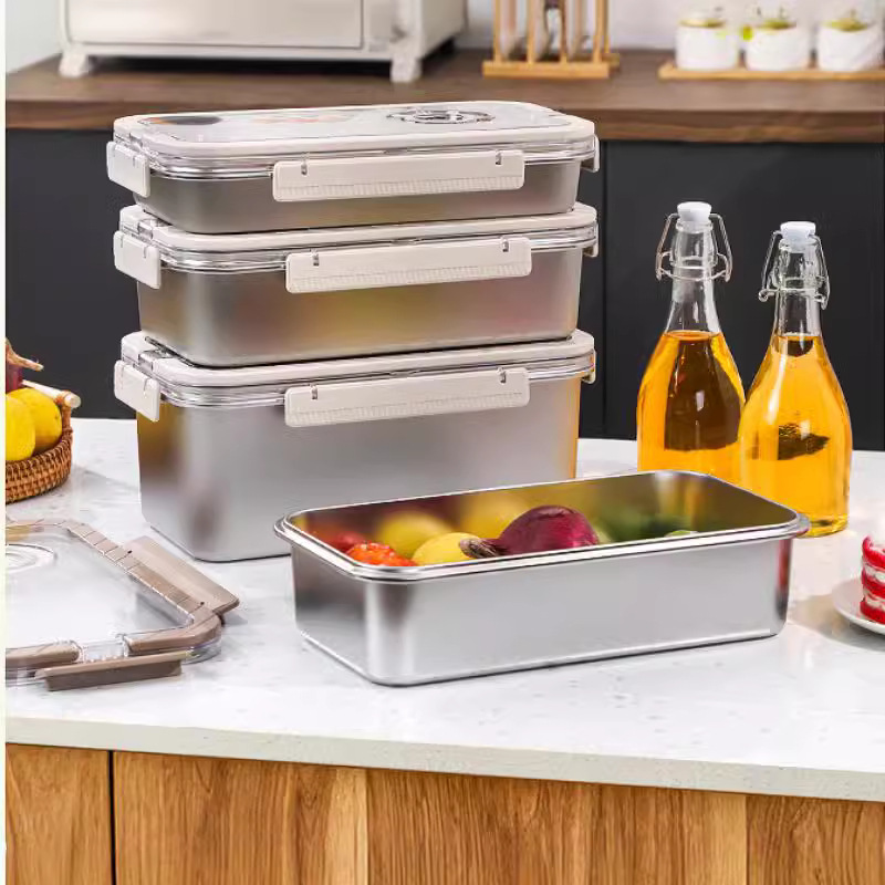 Hộp đựng thực phẩm có quai xách inox 304 hộp đựng tủ lạnh BXH11 hộp Cắm trại đa năng cầm tay hộp đựng đồ gia dụng