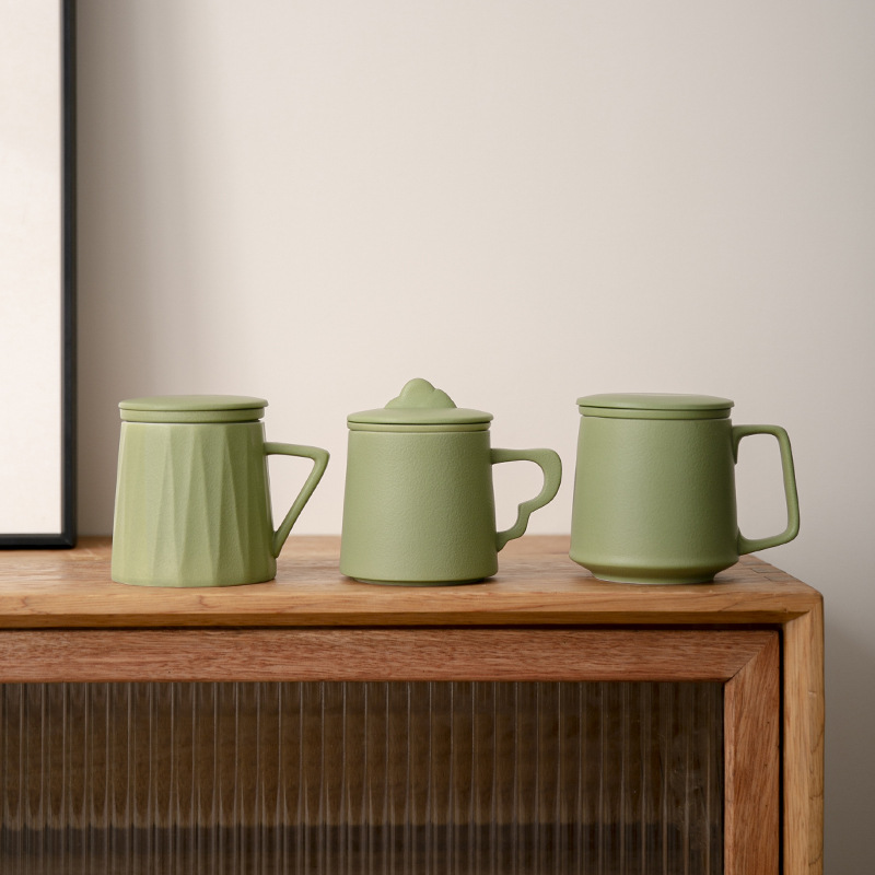 Cốc trà gốm sứ có nắp tách trà tách trà cốc pha trà đơn giản nhẹ nhàng sang trọng cho cá nhân nam nữ bán buôn cốc nước văn phòng