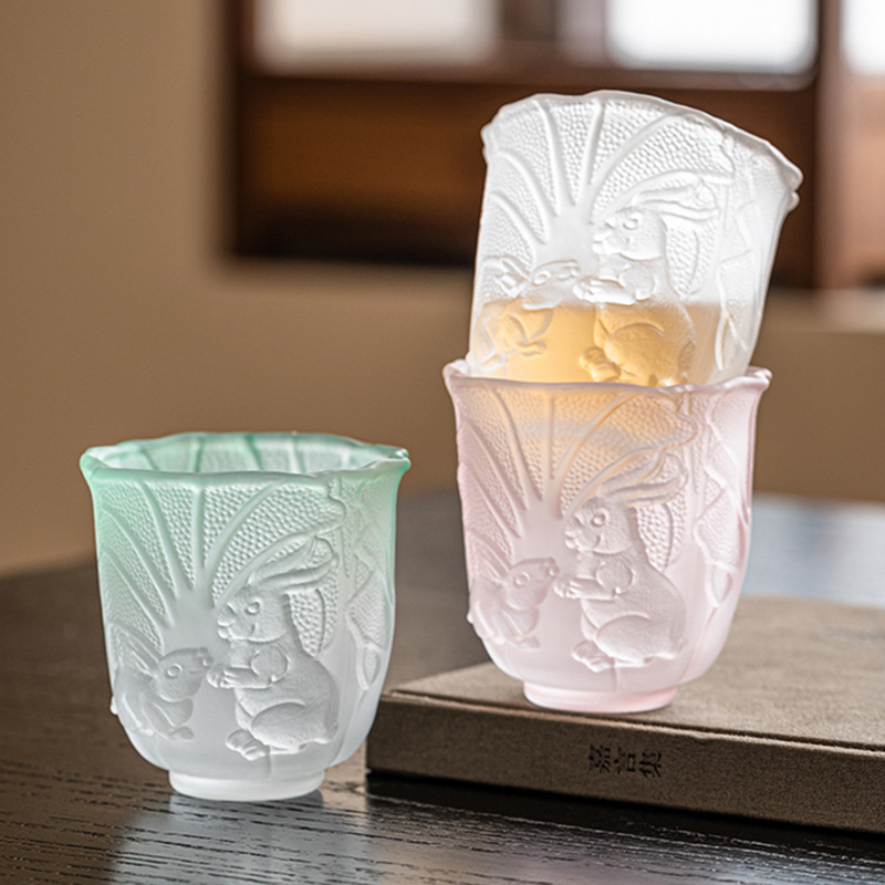 Cốc chủ nhân thỏ ngọc bắp cải cốc đơn cốc trà cao cấp cho nữ cốc trà ngon cốc thủy tinh phù điêu cốc trà công phu cốc cặp đôi