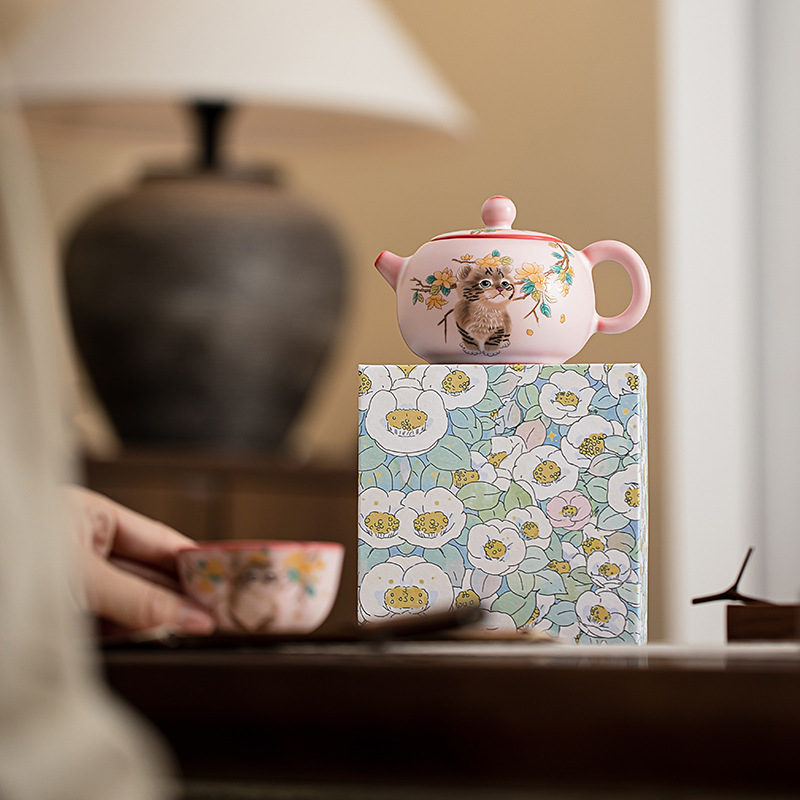 Ấm trà mèo Xishi đông lạnh mỡ lợn ấm trà gốm sứ gia dụng cỡ lớn Ấm lọc Hộp Quà Bộ trà Kung Fu kiểu Trung Quốc