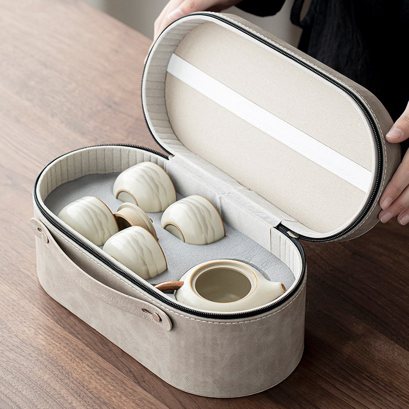 Bộ ấm trà du lịch Ru Kiln, cắm trại ngoài trời, một ấm bốn chén, nhỏ gọn sang trọng, quà tặng nhỏ, dùng được trong xe hơi, dụng cụ pha trà tinh tế