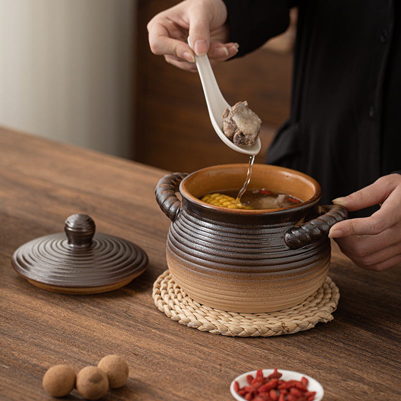 Nồi đất dưỡng sinh gốm thô gia dụng chịu nhiệt độ cao khô không nứt nồi canh hầm nồi nấu cháo đặc biệt bếp gas nồi gốm sứ