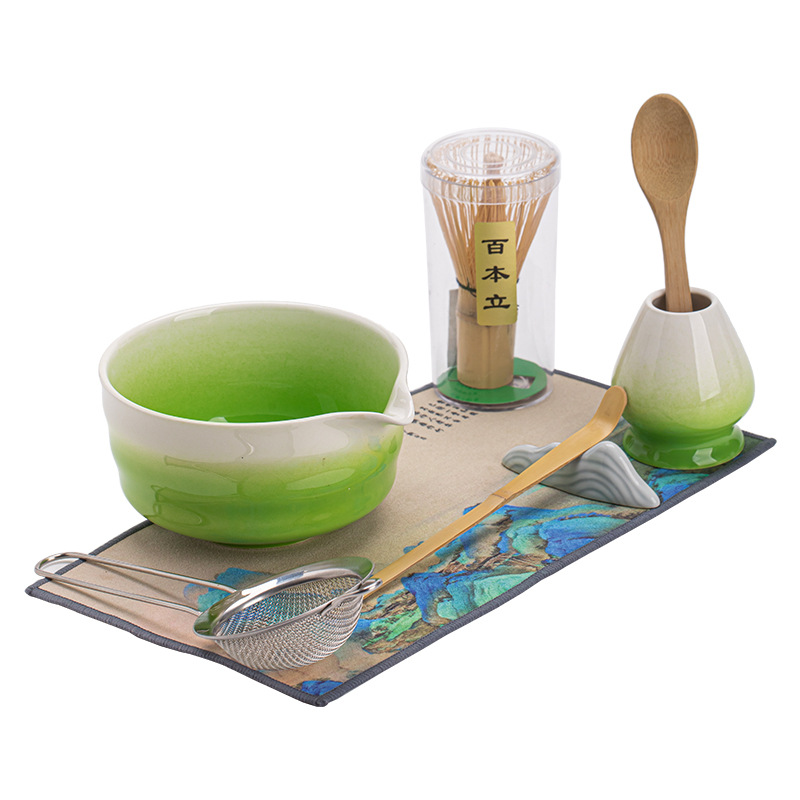 Yjian Gradient Gốm Matcha Bộ bốn mảnh Dụng cụ làm Matcha Nhật Bản Gọi bát trà Matcha Muỗng trà Li Baibenli