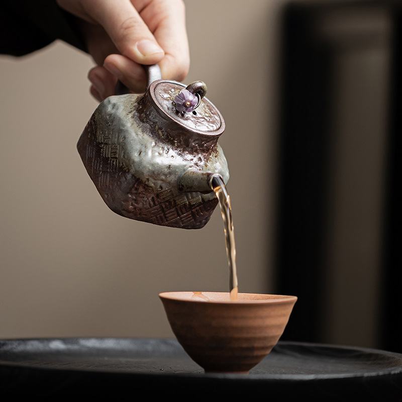 Ấm vuông bùn đá cũ ấm pha trà kiểu Trung Quốc cổ điển ấm đơn dung tích nhỏ ấm lọc gốm sứ dụng cụ pha trà Kung Fu