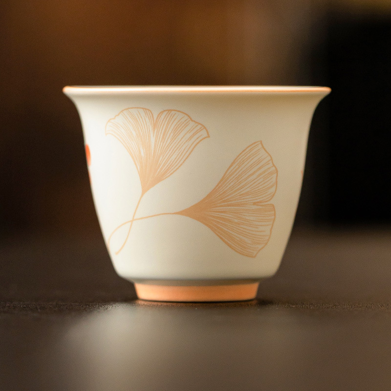 Cốc kiểu đồng hồ bạch quả màu be, cốc trà gốm sứ, cốc chủ nhân, cốc trà Kung Fu, cốc trà chuyên dùng để uống trà gia dụng