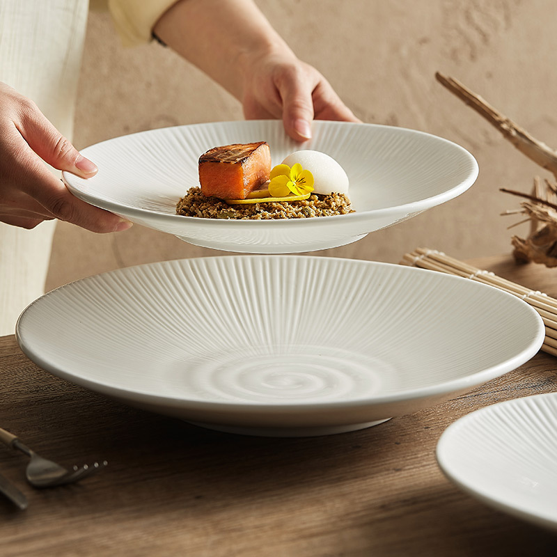 Đĩa gốm sọc, đĩa, bát đĩa, đĩa gia dụng, đĩa súp kiểu Nhật, đĩa sâu, đĩa salad, bộ đồ ăn cao cấp, 2023 mới