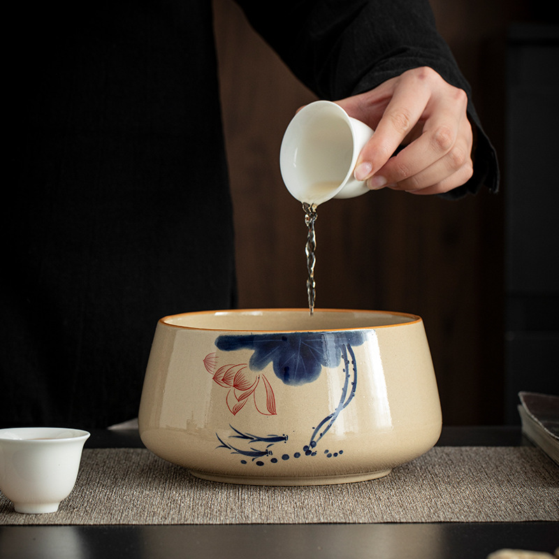 Rửa trà gia dụng thùng bã trà cực lớn văn phòng xây cốc nước rửa bát đựng trà thùng rửa bút phụ kiện trà đạo Kung Fu
