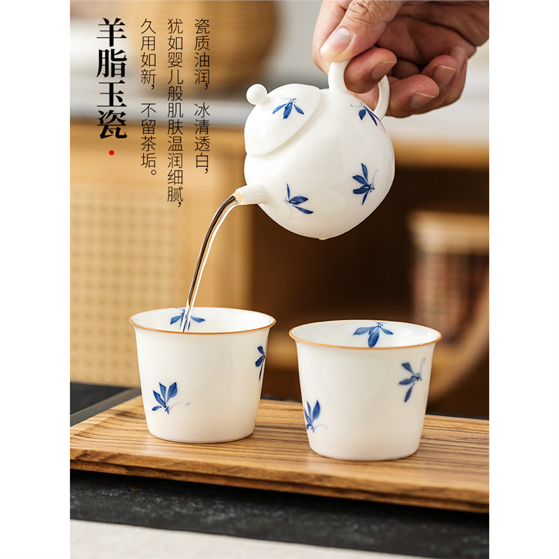 Cốc trà hoa lan hồ điệp sứ trắng vẽ tay tinh khiết cốc trà gốm sứ cốc chủ nhân chuyên dụng cá nhân cốc trà cốc trà gia dụng