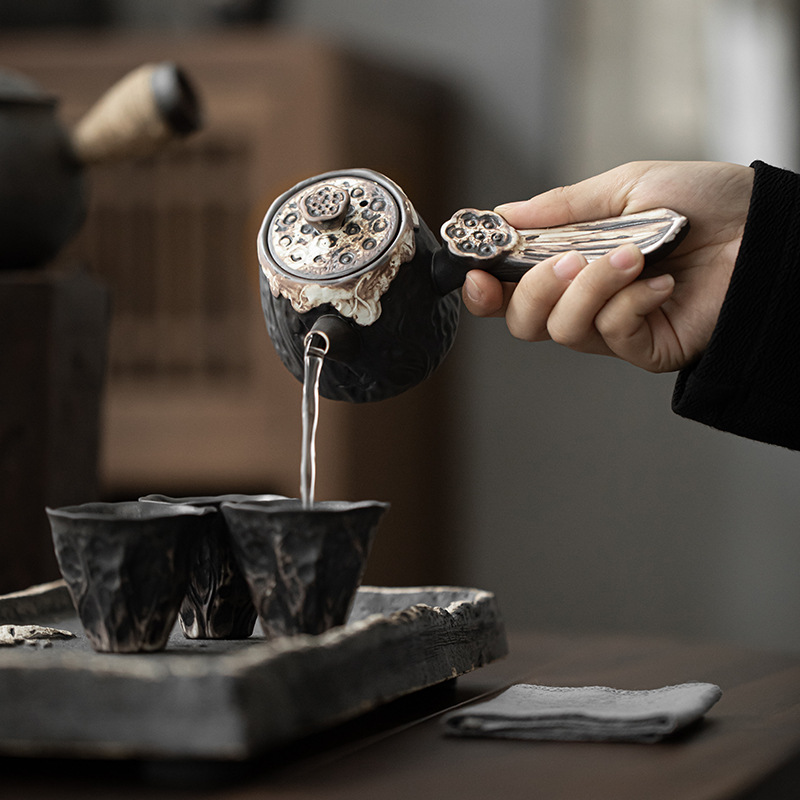 Ấm trà gốm thô tay cầm bên hông ấm trà gốm sứ đơn ấm trà gốm Sứ dụng cụ pha trà tay cầm bên ấm trà