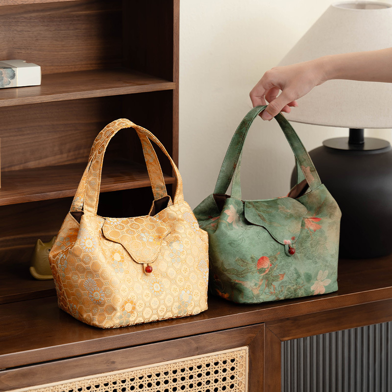 Túi đựng trà xách tay Song Jin túi đựng trà túi mới phong cách Trung Quốc túi xách tay chần bông dày túi đựng trà túi du lịch