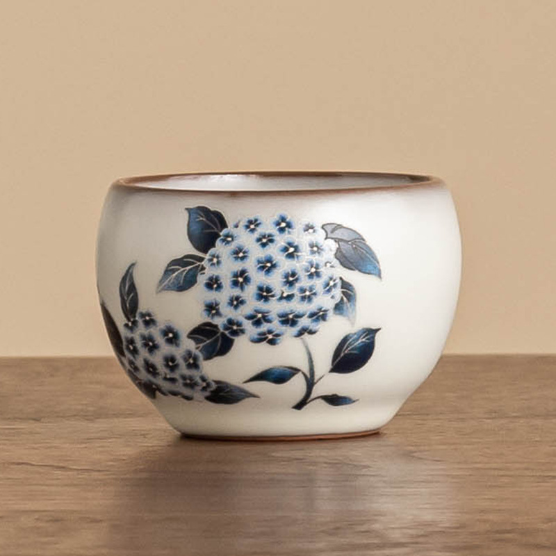 Cốc trà Ruyao cốc chủ nhân cốc mỡ lợn đông lạnh hoa cẩm tú cầu Ruqing cốc tròn đựng trà Kung Fu cốc trà dung tích lớn chống bỏng