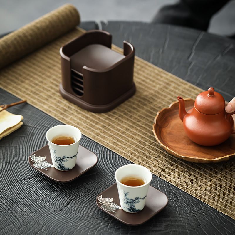 Lót cốc trà điện gỗ Bộ trà đạo Bộ đệm cách nhiệt lót cốc đựng đồ Bộ gỗ mun gia dụng kiểu Nhật