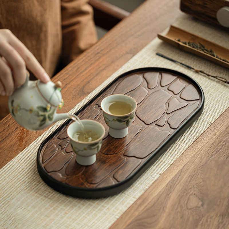 Khay trà kết cấu đá tre nặng một lớp giữ nồi bong bóng khô Trung Quốc đơn giản cách nhiệt thảm trà đế lót ly bộ trà ngoài trời