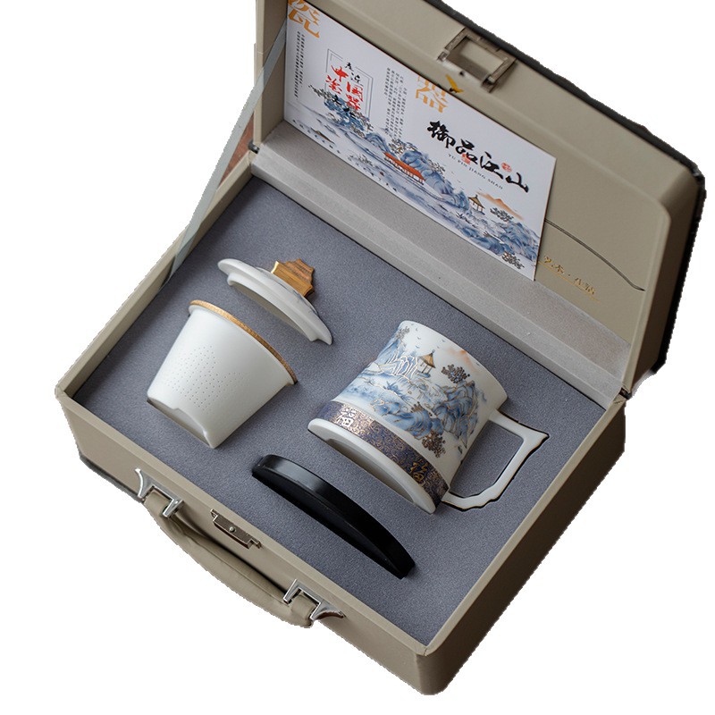 Tách trà văn phòng sứ ngọc, cốc lọc nước, cốc tách nước trà, tách trà cao cấp, quà tặng lưu niệm cao cấp