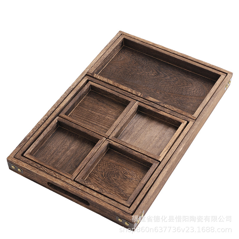 Khay gỗ kiểu Trung Quốc, khay đựng trà, khay đựng trà, khay đựng trà chiều, đồ ăn nhẹ, khay trái cây sấy khô