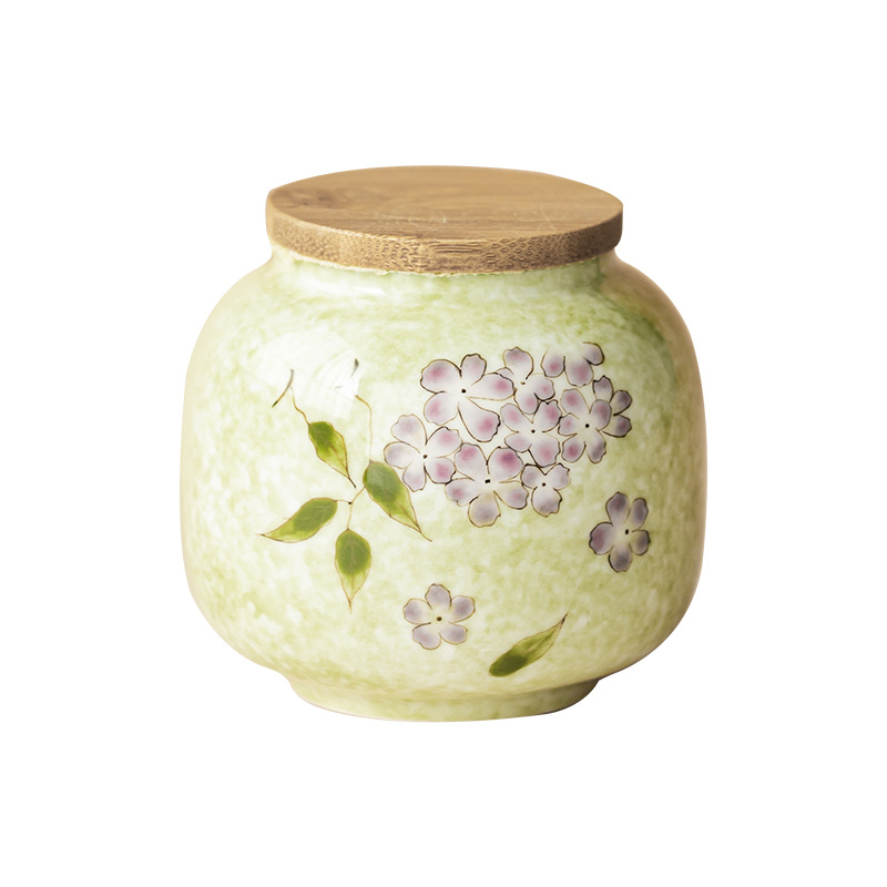 Vẽ tay hoa cẩm tú cầu trà bình hộ gia đình gốm sứ kín lọ chống ẩm lọ trà di động lưu trữ lọ trà mini kho