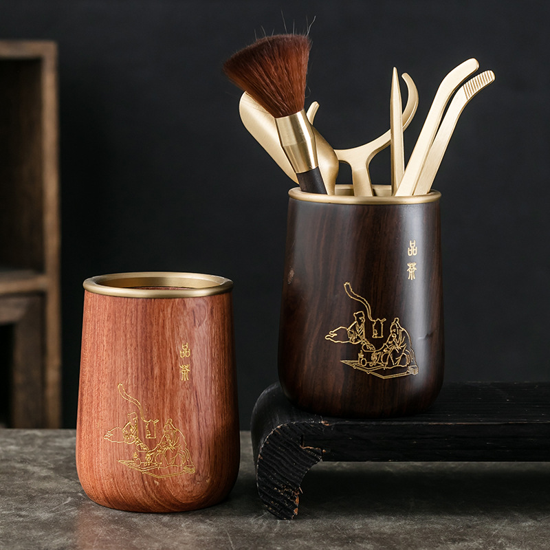 Bộ Phụ Kiện Bộ trà Kungfu sáu quý ông trà đạo bằng gỗ mun thìa trà dao kẹp trà dụng cụ pha trà 6 quý ông
