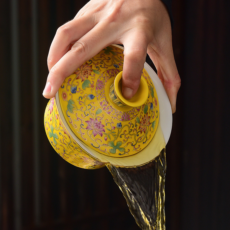 Bát có nắp tam tài tráng men đơn cỡ lớn bộ dụng cụ trà gốm sứ Kung Fu giá sỉ bát trà gia dụng