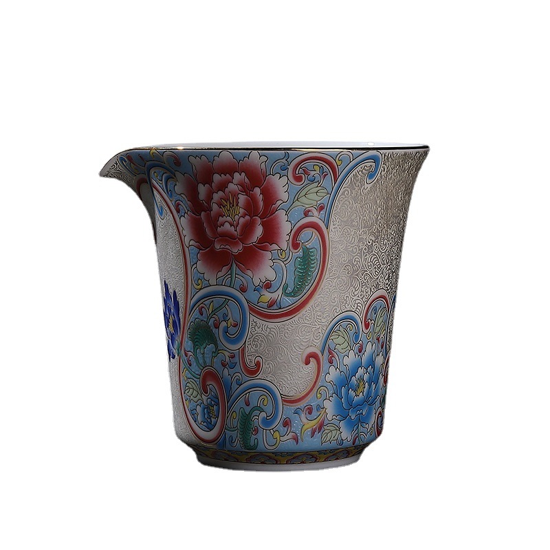 Cốc công bằng gốm sứ pha bạc chạm khắc thủ công quốc triều, cốc đồng phục dung tích lớn, dụng cụ pha trà, dụng cụ pha trà văn phòng biển trà gia dụng